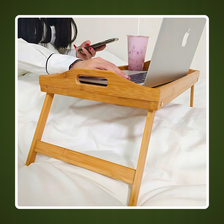 STOLIK ŚNIADANIOWY POD LAPTOPA DO ŁÓŻKA DREWNIANY SKŁADANY NA PREZENT TACA