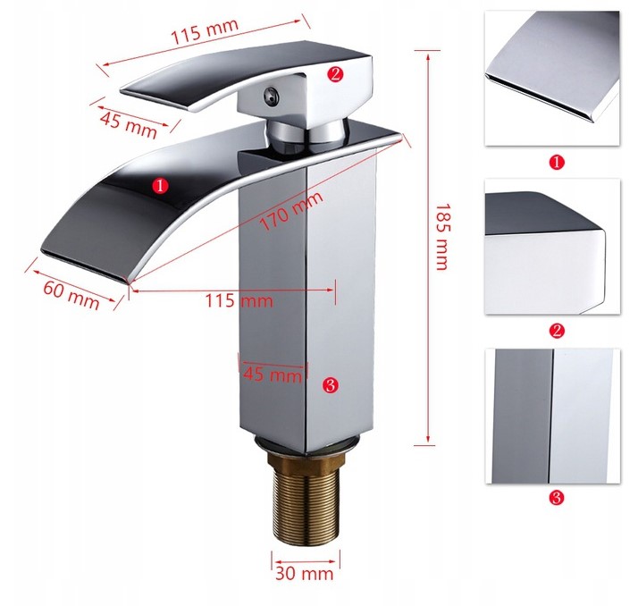 BATERIA UMYWALKOWA STAL WYSOKA CHROMOWANA NABLATOWA WODOSPAD STOJĄCA CHROM