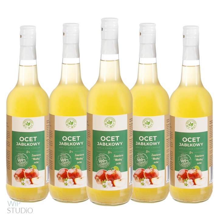 Zestaw 5 x Ocet Jabłkowy 700 ml Niefiltrowany z Matką Octową – Naturalny