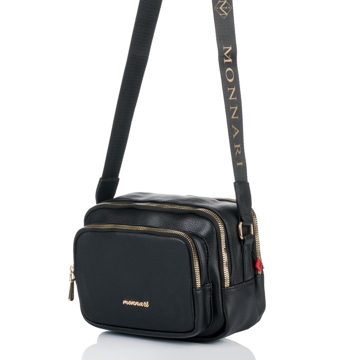 MONNARI Torebka na ramię LISTONOSZKA Pojemna DWUKOMOROWA PASEK LOGO PREMIUM