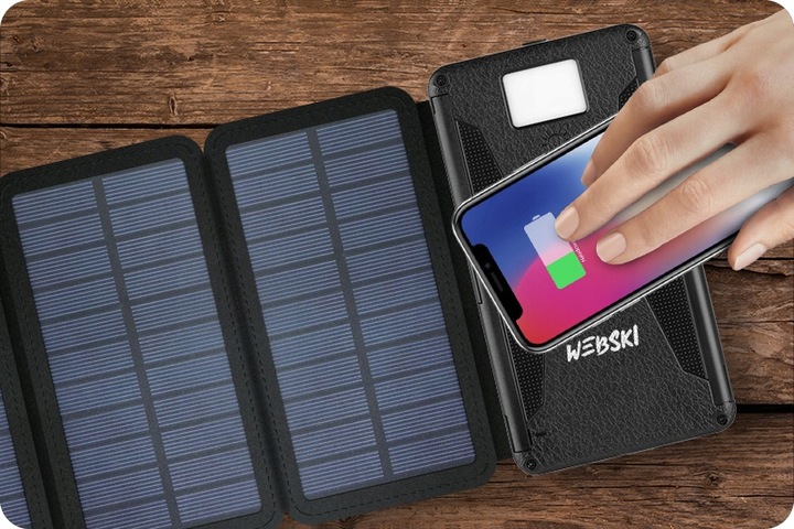 WEBSKI POWERBANK SOLARNY MOCNE 4 PANELE SOLARNE POJEMNOŚĆ 20000MAH USB-C