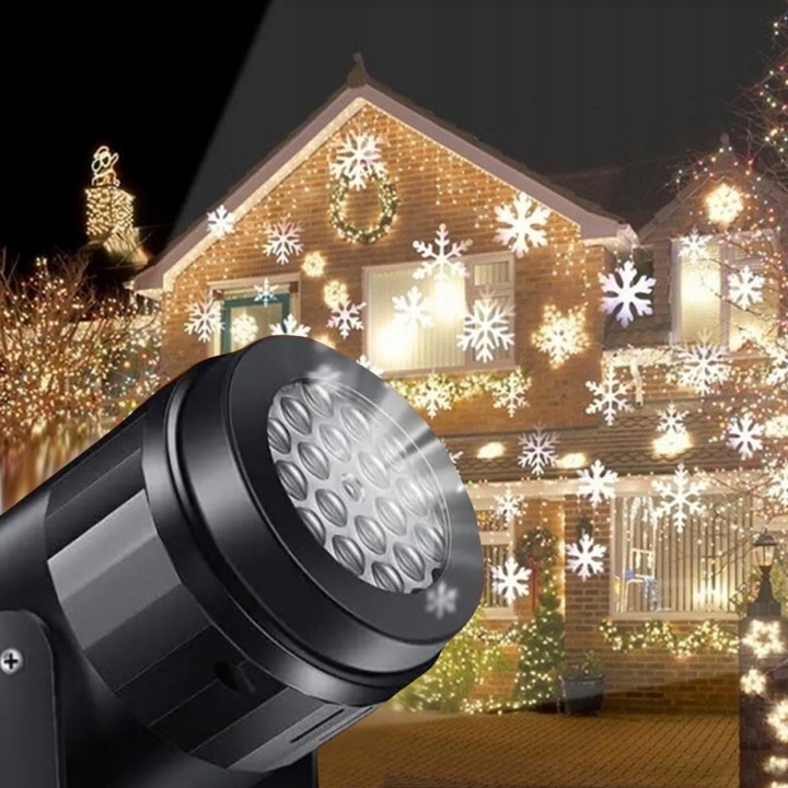ŚWIĄTECZNY PROJEKTOR LED NA DOM ZEWNĄTRZ PŁATKI ŚNIEGU RZUTNIK NOWOŚĆ 2024