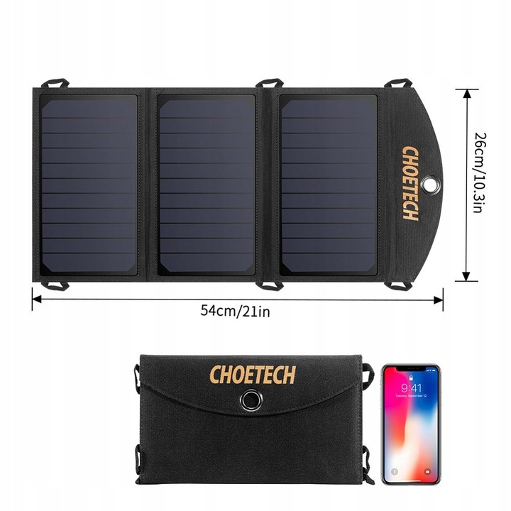 CHOETECH ŁADOWARKA SOLARNA DUŻA SKŁADANA PANEL SŁONECZNY 2xUSB POWERBANK