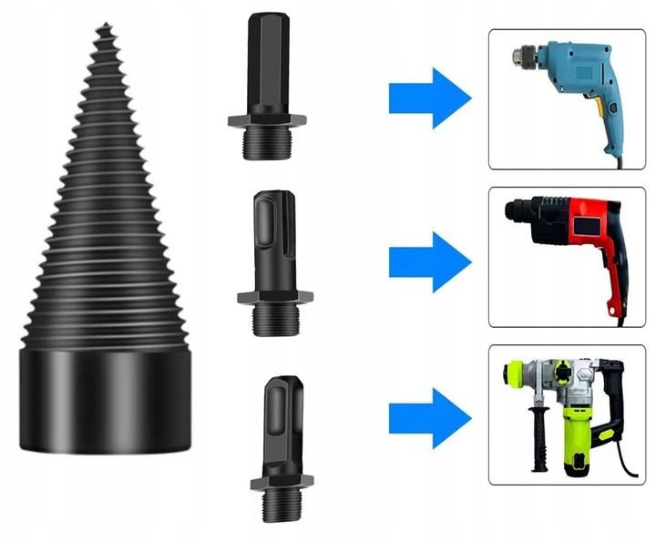 Świder do Drewna Opałowego Wiertło Stożek Łuparka 32 mm 42 mm + Rękawiczki