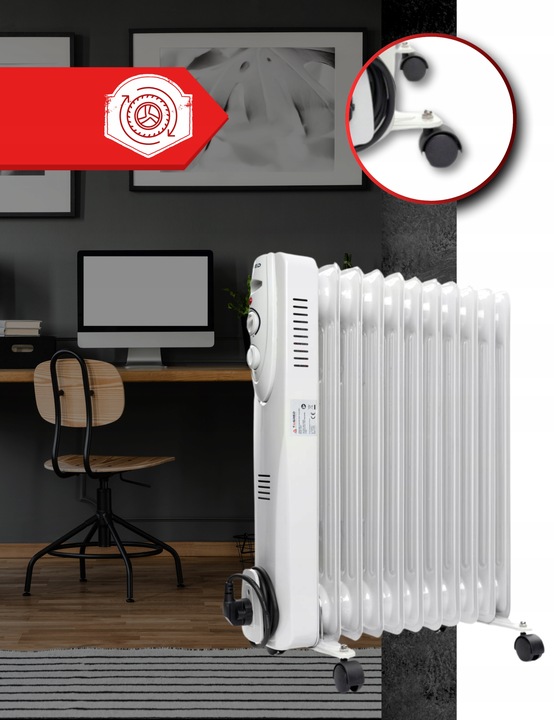 Grzejnik Elektryczny Olejowy Szybko Grzeje 2500W Energooszczędny MOCNY