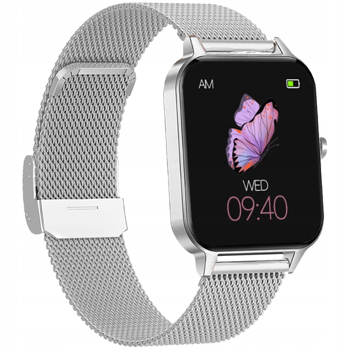 SMARTWATCH ZEGAREK DAMSKI ROZMOWY MENU PL PULS SMART WATCH SREBRNY 2 PASKI