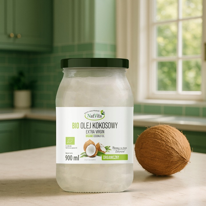 Olej Kokosowy BIO Extra Virgin 900ml Nierafinowany Ekologiczny NatVita