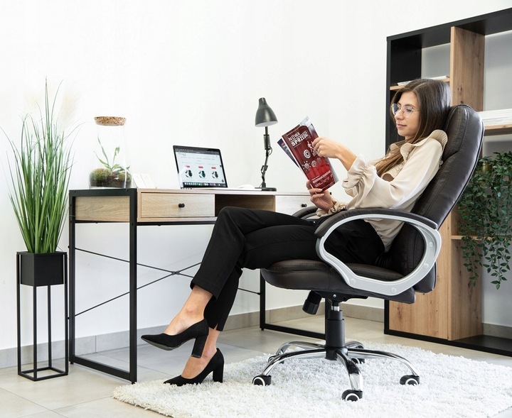FOTEL BIUROWY OBROTOWY KRZESŁO BIUROWE OBROTOWE ERGONOMICZNY SKÓRZANY BRĄZ