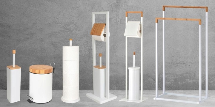 Kosz na śmieci łazienkowy 5l bambus WOLNY OPAD do wc łazienki kuchni biały