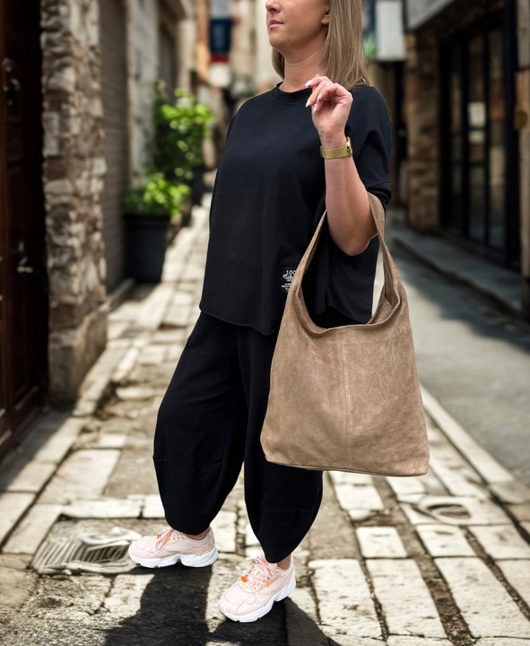 TAUPE ZAMSZOWA TOREBKA WOREK CAPPUCCINO ZAMSZ NATURALNY WOREK NA ZAMEK