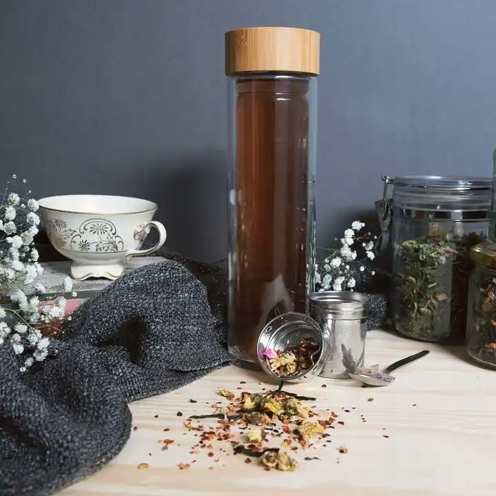 BUTELKA SZKLANA TERMICZNA Z ZAPARZACZEM FILTREM BIDON NA WODĘ KAMILLE