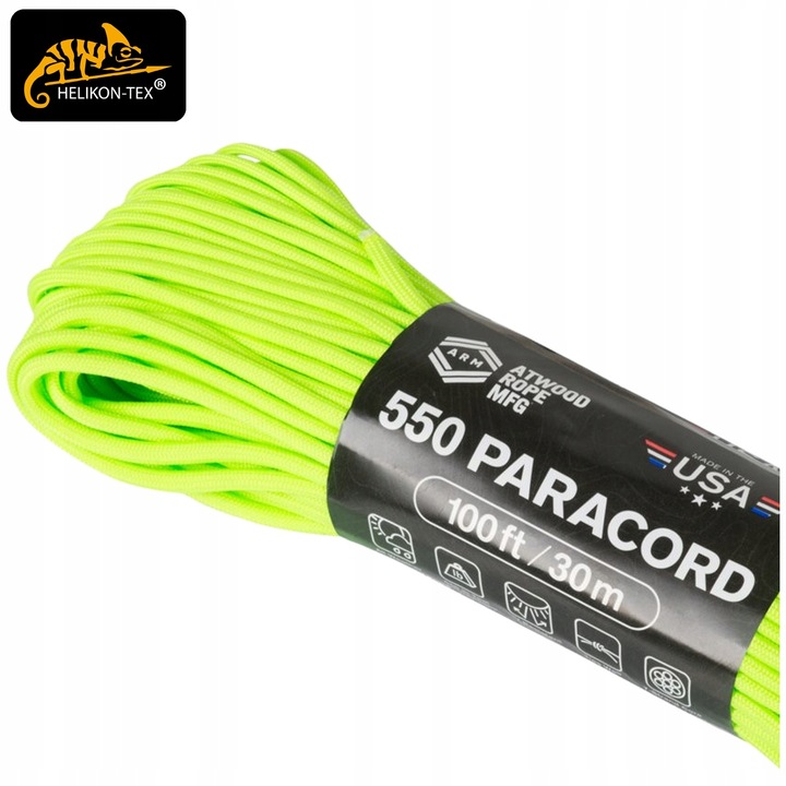 Linka Atwood 550 Rope Paracord 4mm/30m Neon Green