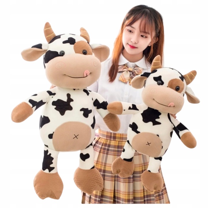 MASKOTKA PLUSZAK KROWA PRZYTULANKA PLUSZOWA ŁACIATA KRÓWKA 40CM