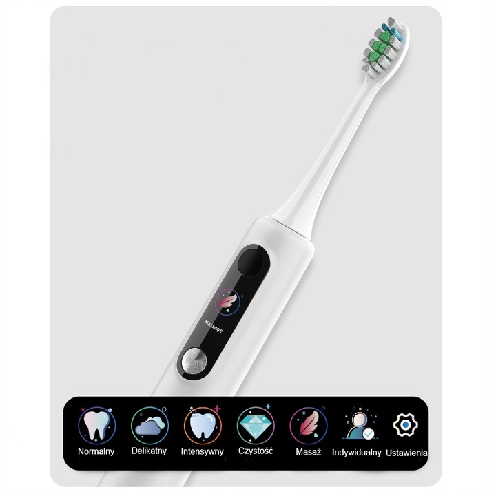 SZCZOTECZKA SONICZNA DO ZĘBÓW ELEKTRYCZNA POLSKIE MENU TRYB INDYWIDUALNY