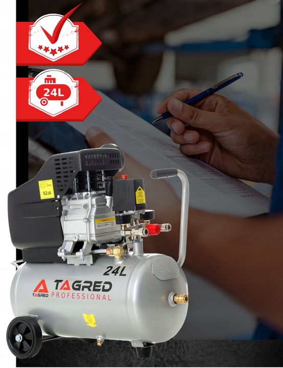 SPRĘŻARKA POWIETRZA KOMPRESOR OLEJOWY 3,4KM 24L + ZESTAW PNEUMATYCZNY