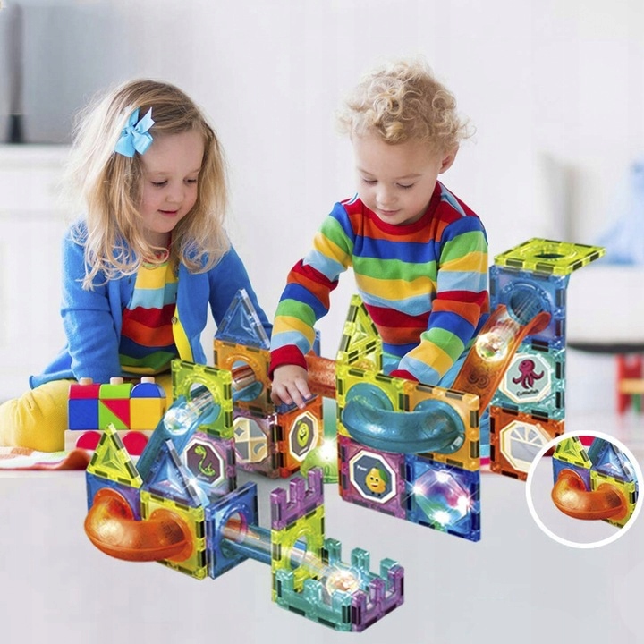 Klocki MAGNETYCZNE KONSTRUKCYJNE świecący tor 202 el 3D Zabawka edukacyjna