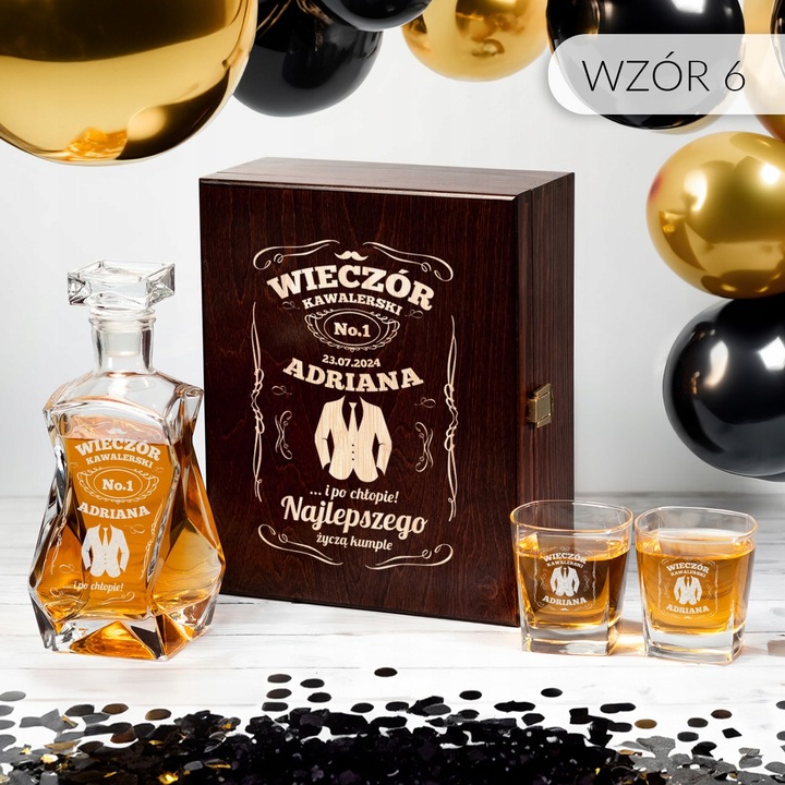 PREZENT NA WIECZÓR KAWALERSKI KARAFKA Z GRAWEREM SZKLANKI DO WHISKY GRAWER