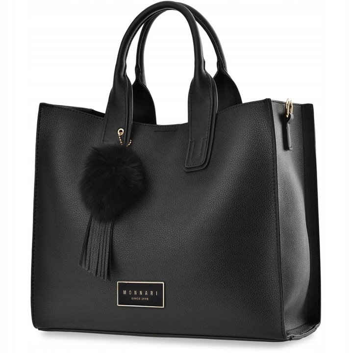 Klasyczna TORBA Torebka MONNARI SHOPPER Duża Czarna Pojemna 3 Komorowa Logo