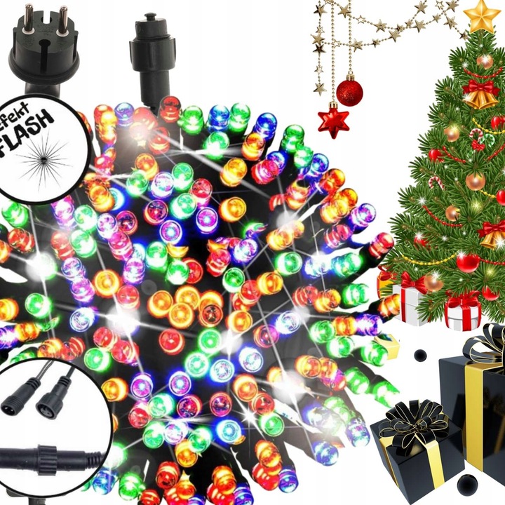 LAMPKI CHOINKOWE KOLOROWE 200 LED + FLASH