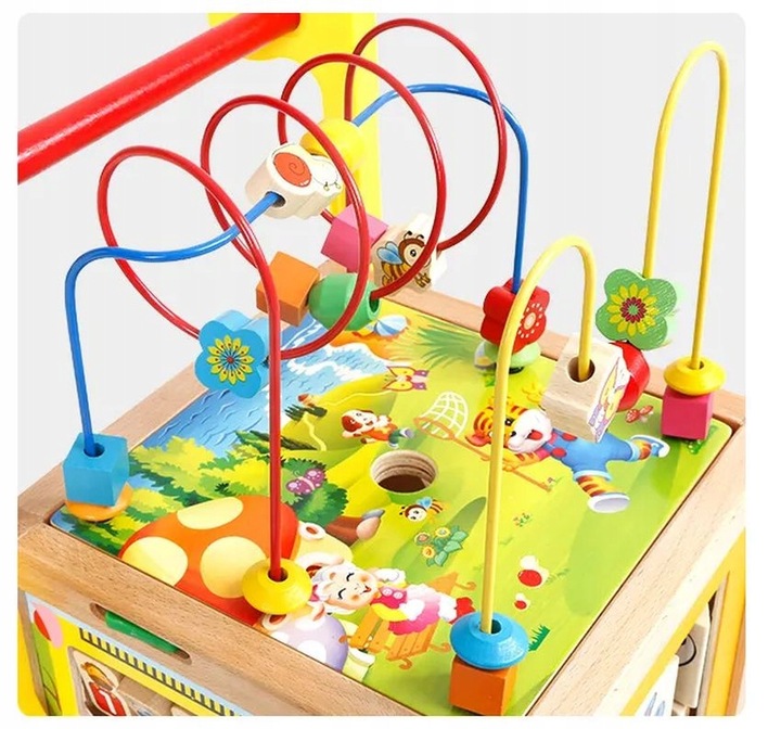 DUŻY DREWNIANY CHODZIK PCHACZ KOSTKA EDUKACYJNA 7w1 MONTESSORI + MULA