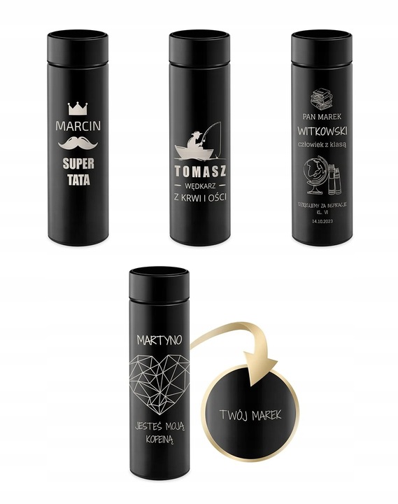 Kubek Termiczny z Grawerem Wyświetlacz 450ml Termos z Zaparzaczem na Kawę