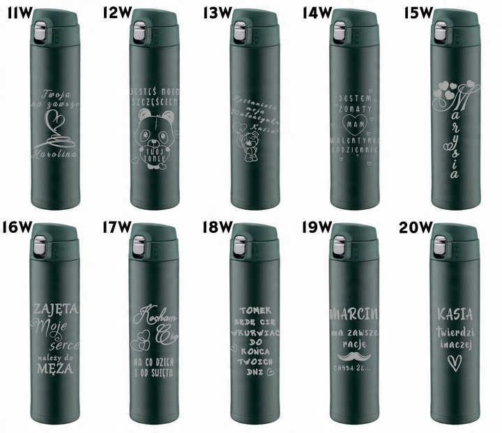 Kubek termiczny zielony z ustnikiem blokadą 520ml GRAWER logo Urodziny