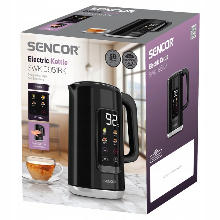 Czajnik elektryczny bezprzewodowy Sencor 2200W 1,7L LED ustawianie temp
