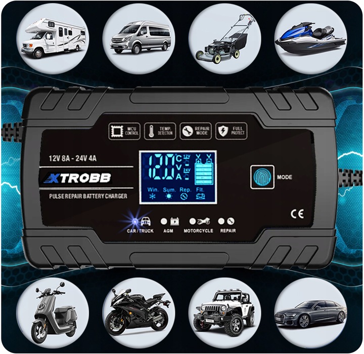 PROSTOWNIK AUTOMATYCZNY Z FUNCJĄ NAPRAWY 12V 24V LED ŁADOWARKA AKUMULATORÓW