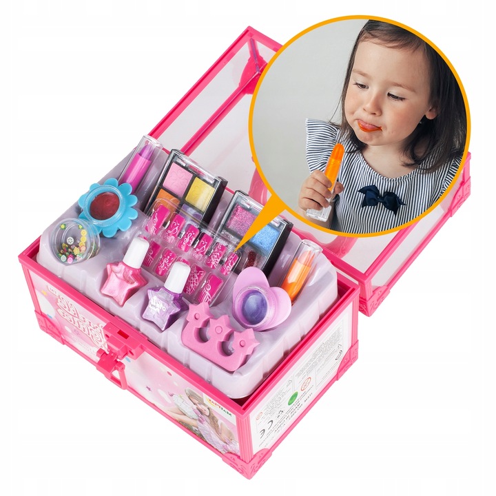 ZESTAW MAKE UP MANICURE W KUFERKU DLA DZIECI DO MALOWANIA PAZNOKCI LAKIERY