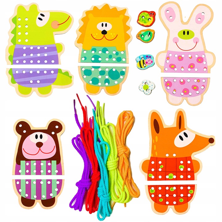 DREWNIANA SZNUROWANKA PRZEPLATANKA NAWLEKANKA MONTESSORI 5W1 EDU WOOPIE