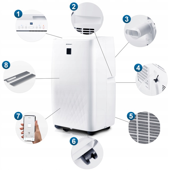 Klimatyzator przenośny z funkcją grzania 4kW OSUSZACZ 34l/24h WiFi BD-581