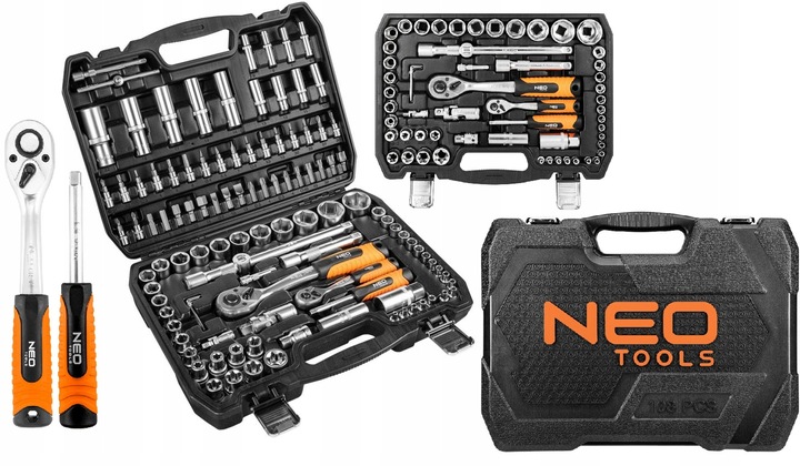 NEO TOOLS Zestaw kluczy 108 elementów 1/2 1/4 10-212 WALIZKA NASADKI KPL