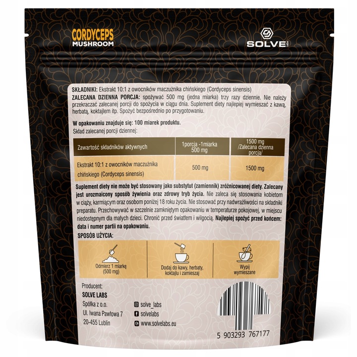 CORDYCEPS SINENSIS 10:1 EKSTRAKT 50G SOLVE LABS