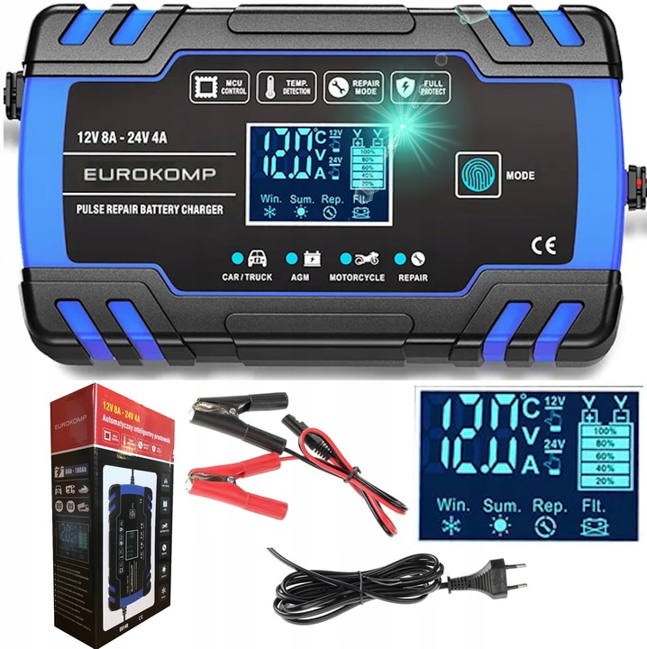 PROSTOWNIK ŁADOWARKA DO AKUMULATORA LCD 12V 24V 8A FUNKCJA NAPRAWY AKU.