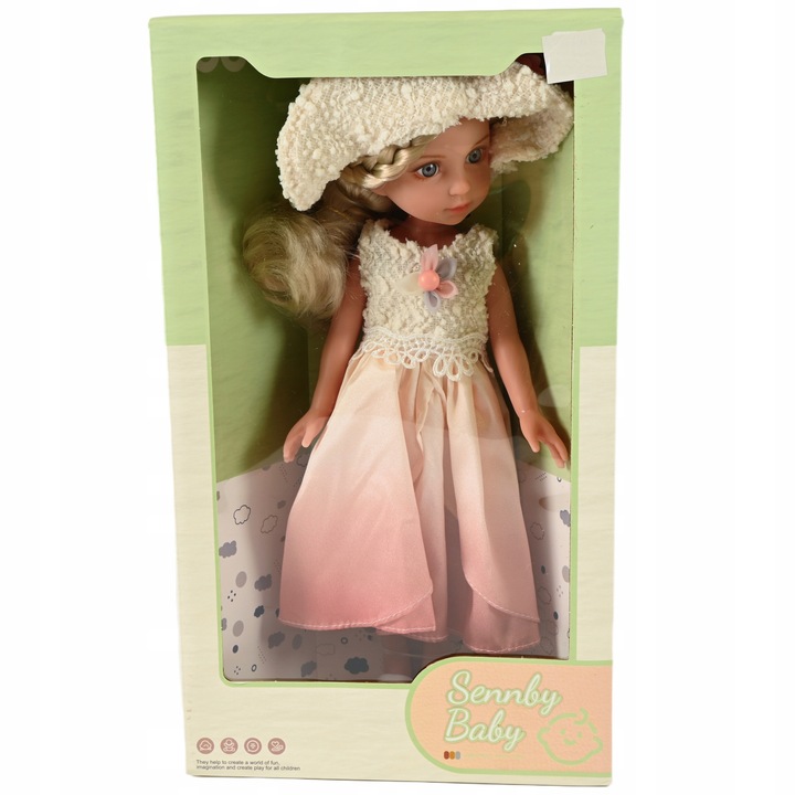 LALKA W KAPELUSZU JAK ŻYWA REALISTYCZNA TWARZ DZIEWCZYNKA Z BLOND WŁOSAMI