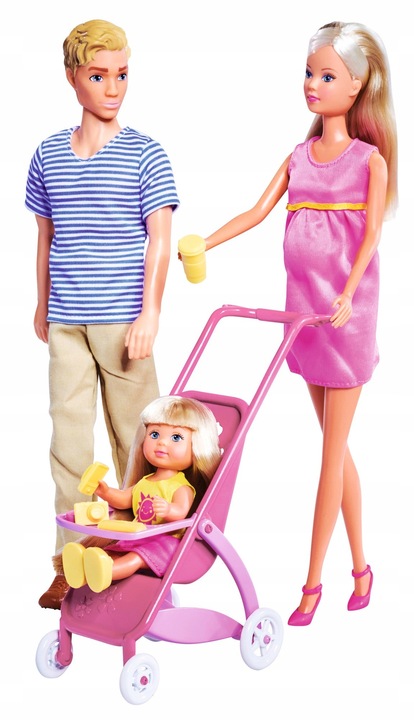 DUŻY ZESTAW 4 LALKI STEFFI W CIĄŻY KEVIN EVI BOBAS WÓZEK SPACERÓWKA + AKC.