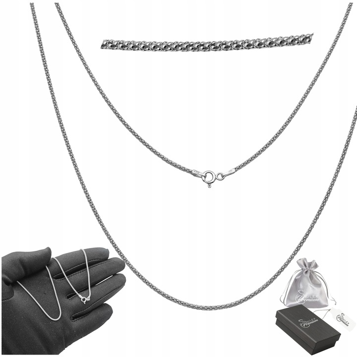 Łańcuszek Srebrny 925 Splot Popcorn Coreana Rodowany | 50 cm x 1.2 mm