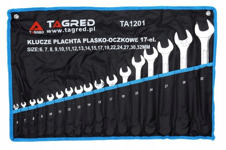 ZESTAW KLUCZY PŁASKO OCZKOWYCH 17 ELEMENTÓW MOCNE KUTE HARTOWANE