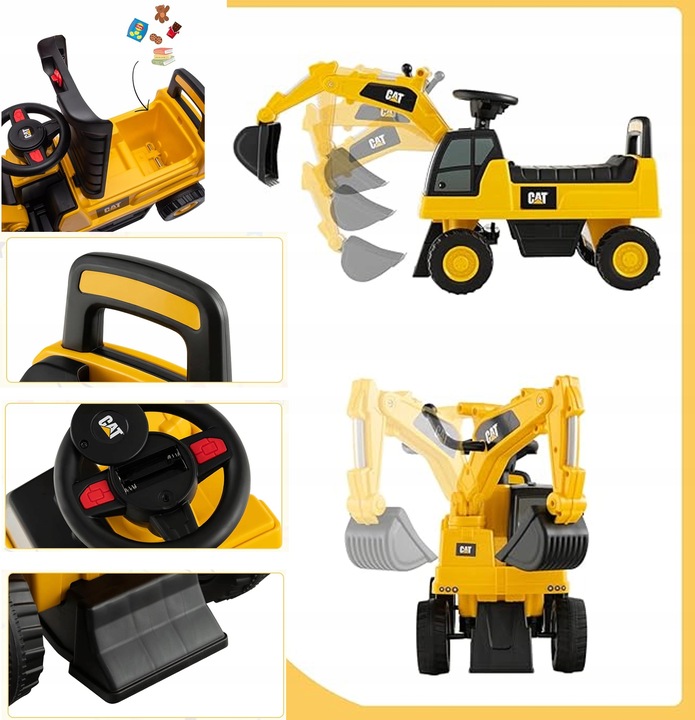 Koparka CATERPILLAR dla dzieci CAT JEŹDZIK ODPYCHACZ ruchoma łyżka DŹWIĘKI