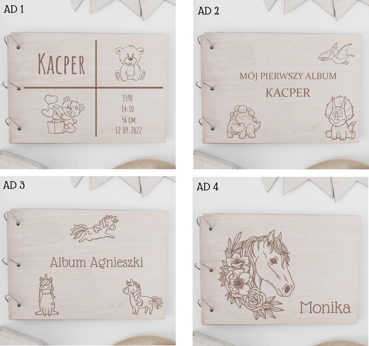 DREWNIANY ALBUM NA ZDJĘCIA PERSONALIZOWANY GRAWER