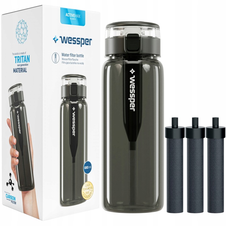 Bidon butelka filtrująca wodę Wessper ActiveMax Clarti 0,68l + 3x Filtr