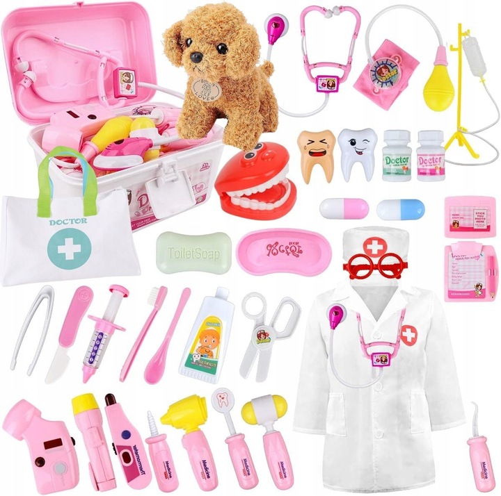 Zestaw Lekarski Dla Dzieci Fartuchem Doktora Akcesoria Lekarskie Stetoskop