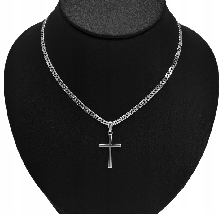 SREBRNY ŁAŃCUSZEK MĘSKI ROMBO I KRZYŻYK 030/50CM ZESTAW IDEALNY NA PREZENT