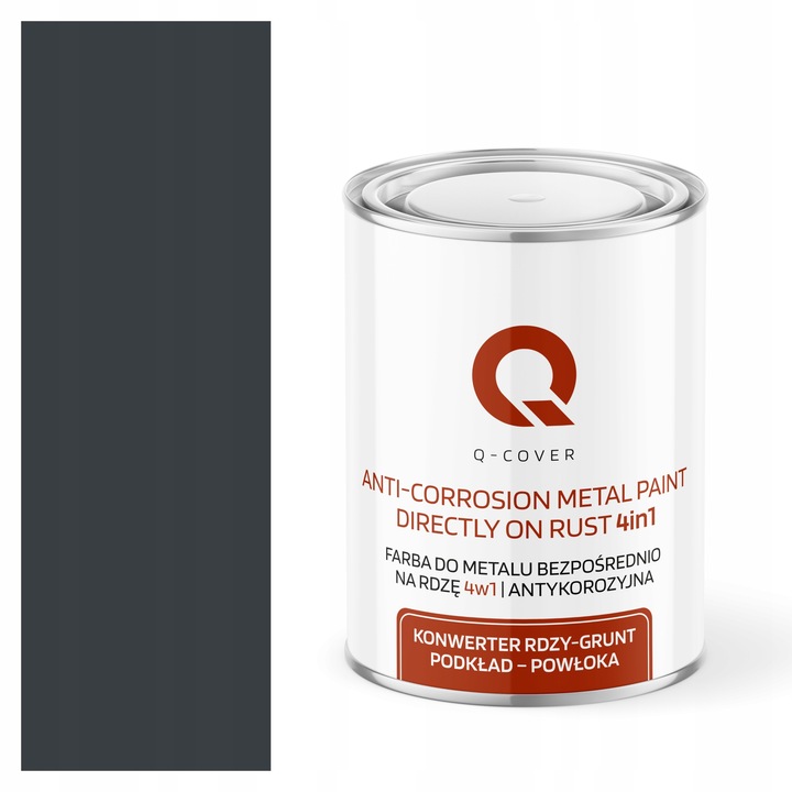 FARBA DO METALU NA RDZĘ OCYNK ALUMINIUM STAL 1L 4w1 ANTRACYT RAL 7016 MAT