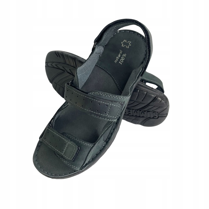 SANDAŁY MĘSKIE SKÓRZANE OBUWIE BUTY NA RZEPY SKÓRA BYDLĘCA + GRATIS ŁYŻKA