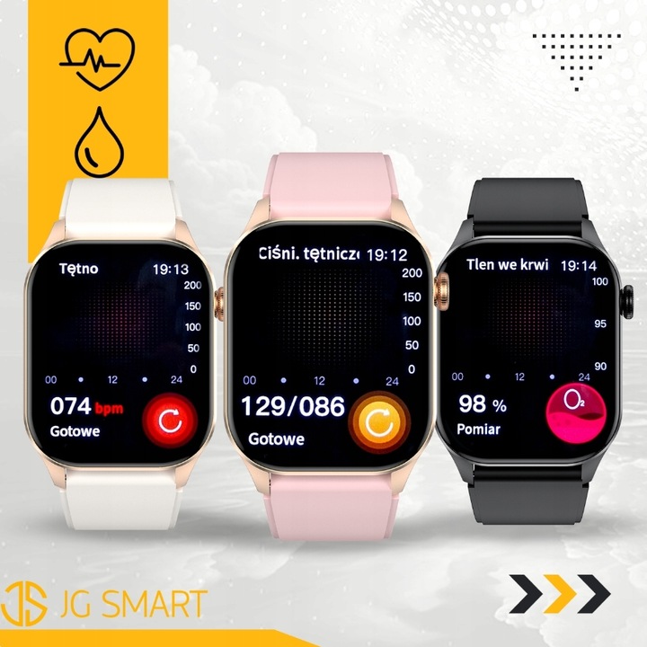 SMARTWATCH DAMSKI ZEGAREK POMIAR GLUKOZY CIŚNIENIE MENU PL ROZMOWY 2 PASKI