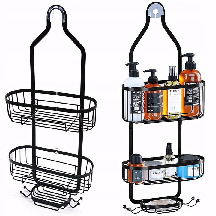 PÓŁKA ŁAZIENKOWA WISZĄCA POD PRYSZNIC PRYSZNICOWA CZARNA PODWÓJNA ODPORNA