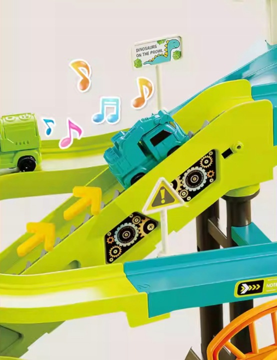 MEGA TOR SAMOCHODOWY PARKING POCIĄG DŹWIG KOLEJKA STACJA TUNEL DINOZAUR REX