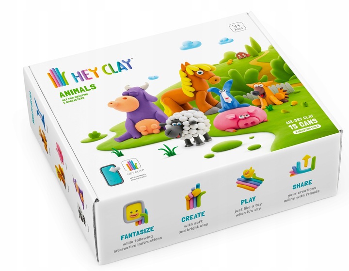 Masa Plastyczna Zestaw Zwierzątka HEY CLAY dla Dzieci+15 pojemników 4 lata+
