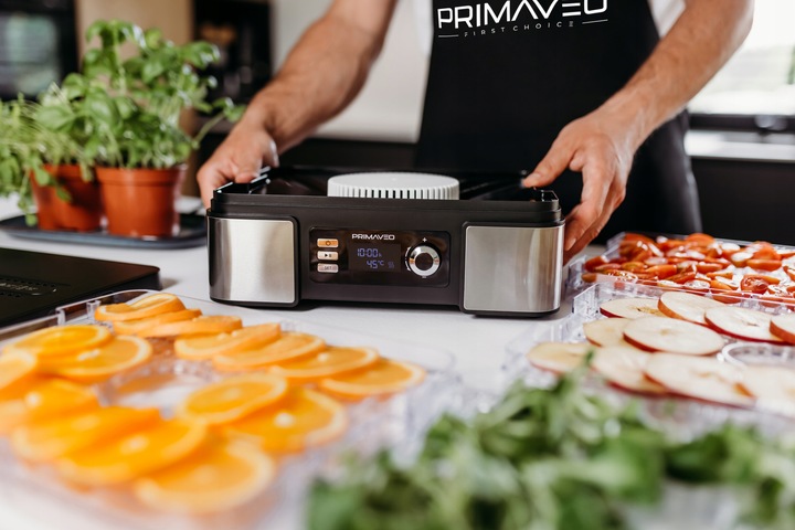 DUŻA SUSZARKA DO GRZYBÓW OWOCÓW TERMOOBIEG 450W ZEGAR PRIMAVEO POJEMNA 12L